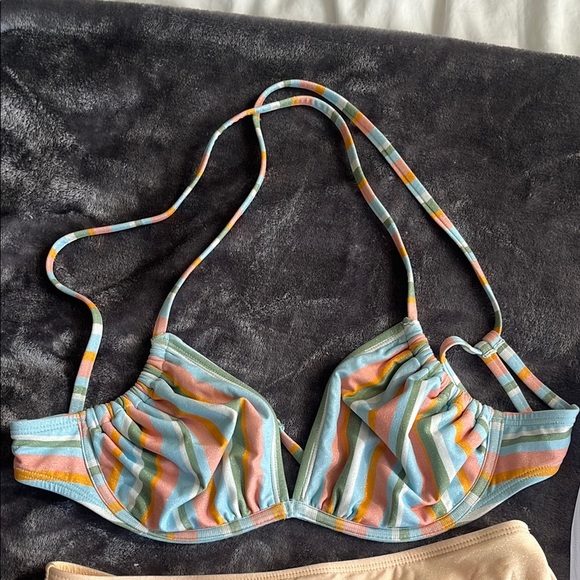 Striped Bikini Set underwire highwaisted cheeky White Cover-Up S/M glam retro - Picture 2 of 9